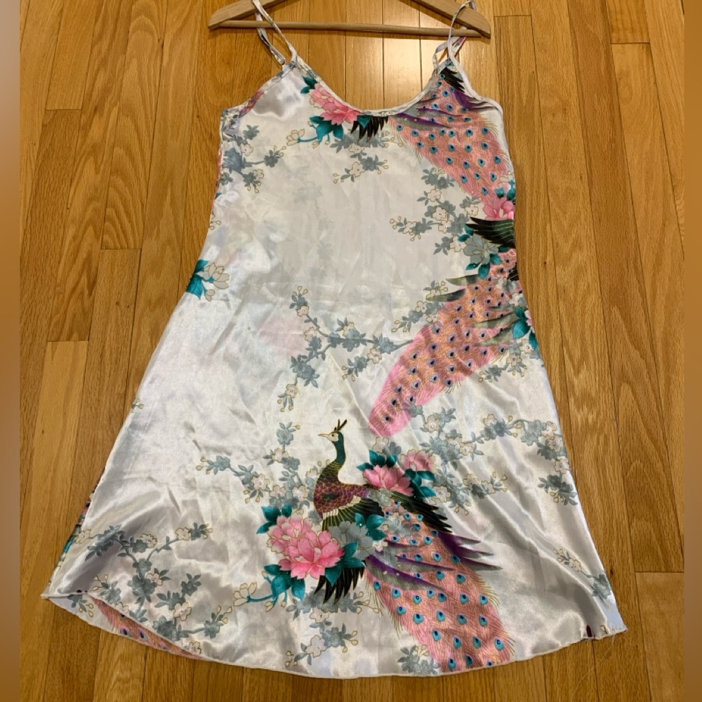 Floral Peacock Satin Slip Dress